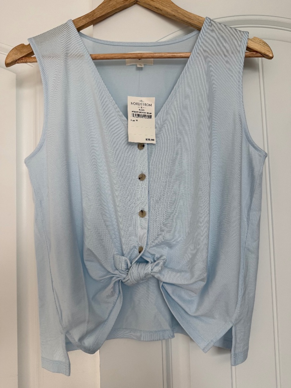 Lou & Grey Tie Front Button Tank Top Blue Size M NWT
